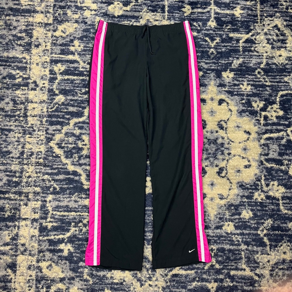 Vintage Nike Y2K Grey Tag Track Pants Black Pink White Stripe Women Small